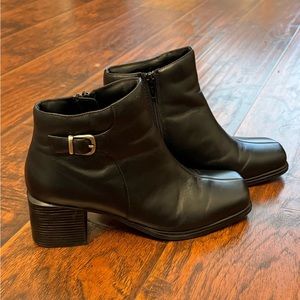 Black Leather Square Toe Ankle Boots